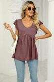 V-Neck Flutter Sleeve Babydoll Blouse - Trendsi - Flyclothing LLC