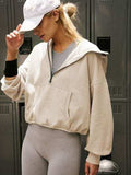 Half Zip Pocketed Dropped Shoulder Hoodie - Trendsi - Flyclothing LLC