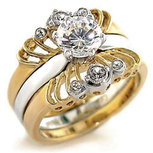 Alamode Gold+Rhodium Brass Ring with AAA Grade CZ in Clear - Alamode - Flyclothing LLC