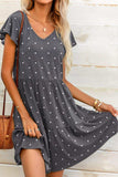 Polka Dot V-Neck Flutter Sleeve Mini Dress - Trendsi - Flyclothing LLC