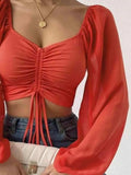 Drawstring Sweetheart Neck Cropped Top - Trendsi - Flyclothing LLC