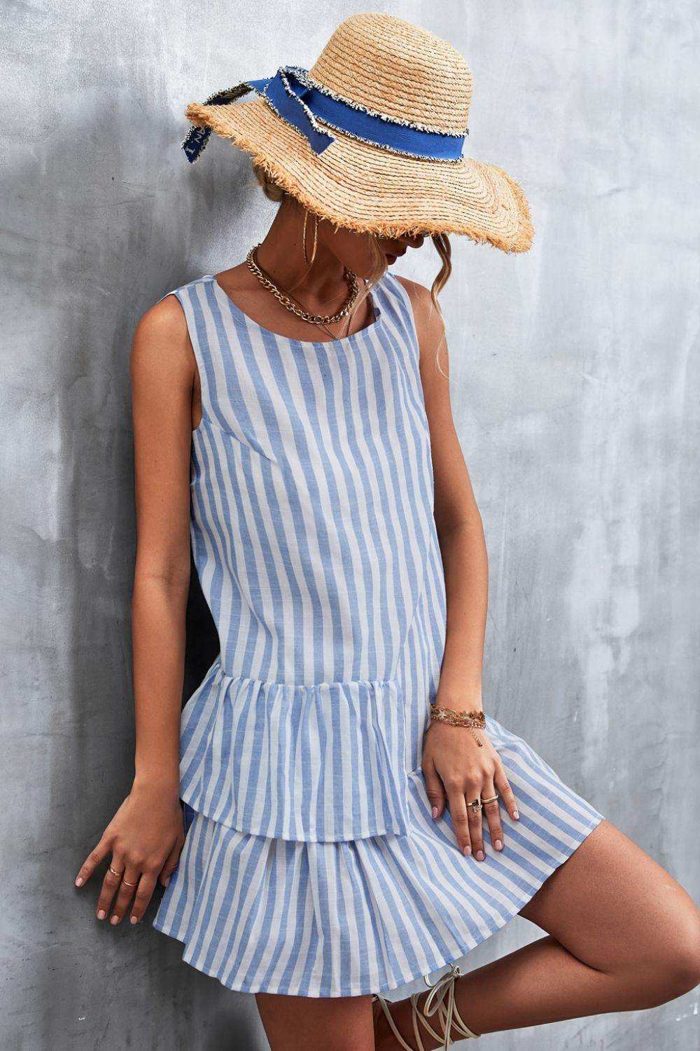 Striped Layered Sleeveless Dress - Trendsi - Flyclothing LLC
