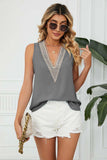Contrast Trim Plunge Sleeveless Blouse - Trendsi - Flyclothing LLC