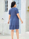Plus Size Round Neck Short Sleeve Dress - Trendsi - Flyclothing LLC