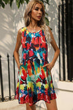 Printed Round Neck Sleeveless Dress with Pockets - Trendsi - Flyclothing LLC