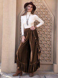Ruffle Trim Wide Leg Slit Pants - Trendsi - Flyclothing LLC