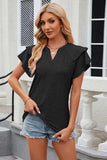 Eyelet Notched Short Sleeve T-Shirt - Trendsi - Flyclothing LLC