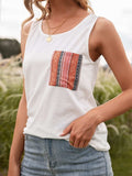 Pocketed Printed Round Neck Tank - Trendsi - Flyclothing LLC