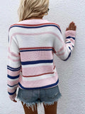 Striped Drop Shoulder Round Neck Pullover Sweater - Trendsi - Flyclothing LLC
