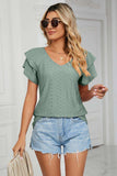 Eyelet Layered Flutter Sleeve V-Neck Knit Top - Trendsi - Flyclothing LLC