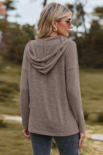 Drawstring Dropped Shoulder Hooded T-Shirt - Trendsi - Flyclothing LLC