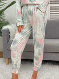 Tie-Dye Round Neck Top and Drawstring Pants Lounge Set - Trendsi - Flyclothing LLC