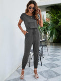 Drawstring Waist Short Sleeve Jogger Jumpsuit - Trendsi - Flyclothing LLC