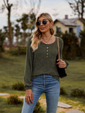 Round Neck Button-Down Long Sleeve Tee - Trendsi - Flyclothing LLC