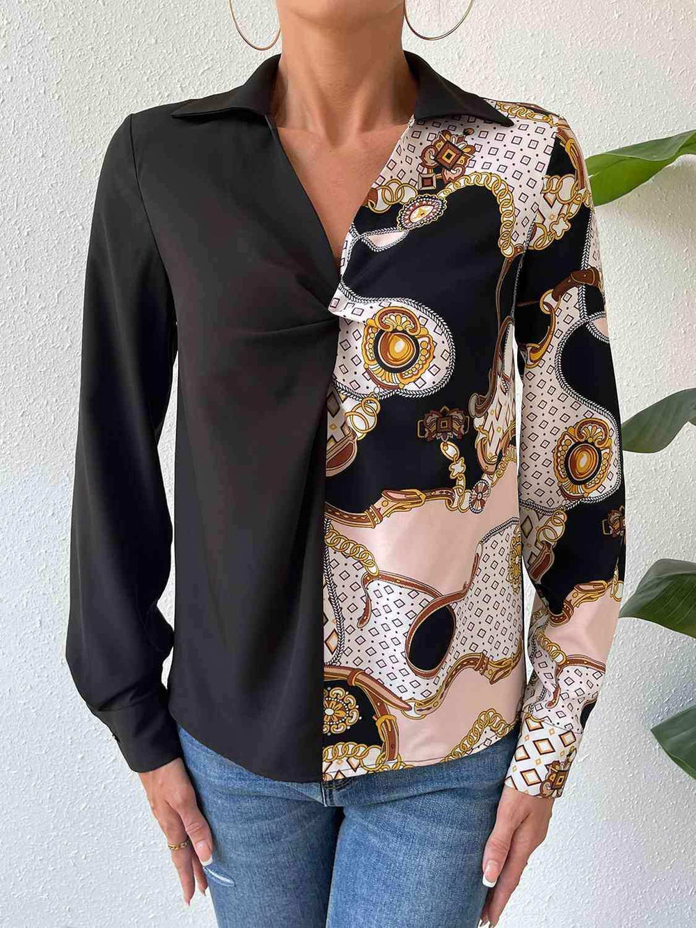 Twist Front Collared Blouse - Trendsi - Flyclothing LLC