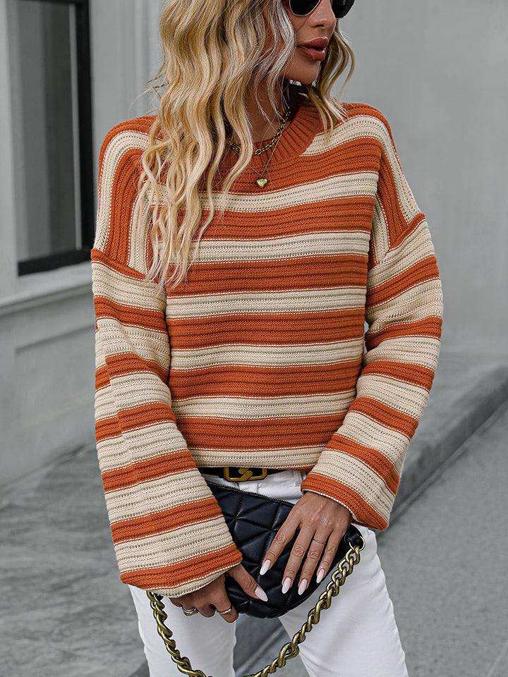 Striped Dropped Shoulder Sweater - Trendsi - Flyclothing LLC
