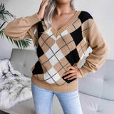 Geometric V-Neck Sweater - Trendsi - Flyclothing LLC