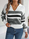 Striped Collared Neck Long Sleeve Sweater - Trendsi - Flyclothing LLC