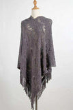 Fringe Openwork Surplice Cape Sleeve Poncho - Trendsi - Flyclothing LLC