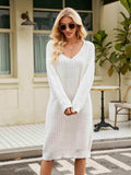 V-Neck Long Sleeve Sweater Dress - Trendsi - Flyclothing LLC