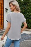 Notched Neck Cuffed Sleeve Shirt - Trendsi - Flyclothing LLC