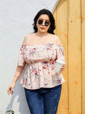 Plus Size Frill Printed Flutter Sleeve Blouse - Trendsi - Flyclothing LLC