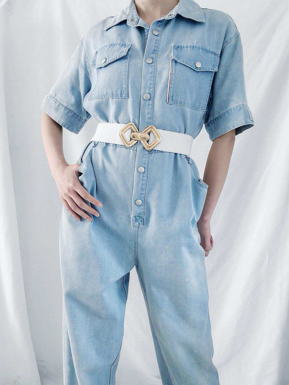 Geometric Buckle Elastic Wide Belt - Trendsi - Flyclothing LLC