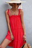 Tie-Shoulder Frill Trim Sleeveless Dress - Trendsi - Flyclothing LLC