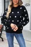 Polka Dot Round Neck Dropped Shoulder Sweater - Trendsi - Flyclothing LLC
