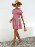 Striped Polka Dot Frill Short Sleeve Mini Dress - Trendsi - Flyclothing LLC