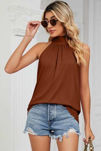 Tied Grecian Neck Tank - Trendsi - Flyclothing LLC