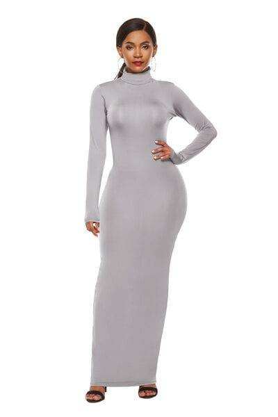 Mock Neck Long Sleeve Maxi Slim Dress - Trendsi - Flyclothing LLC