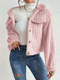 Fuzzy Button Up Collared Neck Jacket - Trendsi - Flyclothing LLC