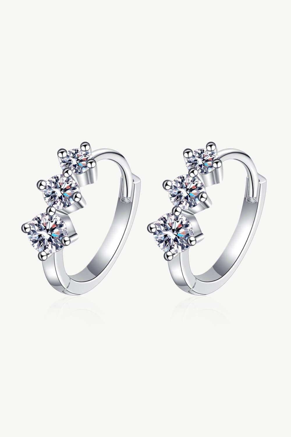 Sterling Silver Moissanite Huggie Earrings - Trendsi - Flyclothing LLC