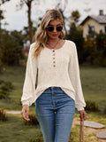 Round Neck Button-Down Long Sleeve Tee - Trendsi - Flyclothing LLC