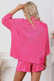 Pleated Button Up Shirt and Shorts Lounge Set - Trendsi - Flyclothing LLC