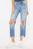 Kancan High Waist Chewed Up Straight Mom Jeans - Trendsi - Flyclothing LLC
