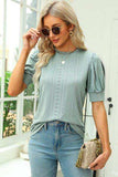 Openwork Round Neck Short Sleeve Blouse - Trendsi - Flyclothing LLC