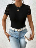 Lace Backless Round Neck Bodysuit - Trendsi - Flyclothing LLC