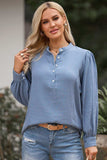 Half Button Puff Sleeve Blouse - Trendsi - Flyclothing LLC