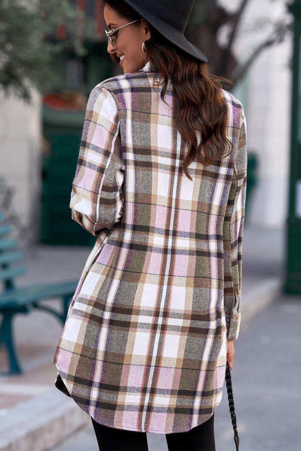 Plaid Button-Up Longline Shirt Jacket - Trendsi - Flyclothing LLC