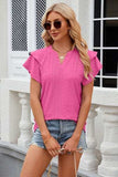 Eyelet Notched Short Sleeve T-Shirt - Trendsi - Flyclothing LLC