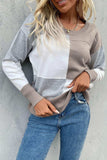 Color Block Ribbed Trim Round Neck Knit Pullover - Trendsi - Flyclothing LLC