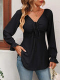 Tie Front V-Neck Puff Sleeve Blouse - Trendsi - Flyclothing LLC