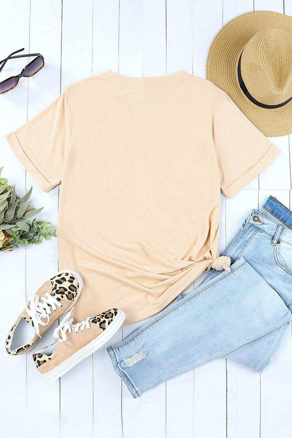 Corn Letter Graphic Cuffed Tee - Trendsi - Flyclothing LLC