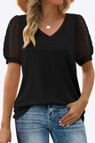 Swiss Dot Puff Sleeve V-Neck Tee - Trendsi - Flyclothing LLC