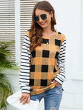 Plaid Striped Round Neck Long Sleeve T-Shirt - Trendsi - Flyclothing LLC