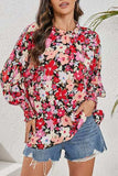 Frill Floral Mock Neck Lantern Sleeve Blouse - Trendsi - Flyclothing LLC