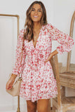 Floral Deep V Flounce Sleeve Mini Dress - Trendsi - Flyclothing LLC