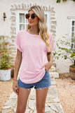 Full Size Round Neck Eyelet Short Sleeve Top - Trendsi - Flyclothing LLC